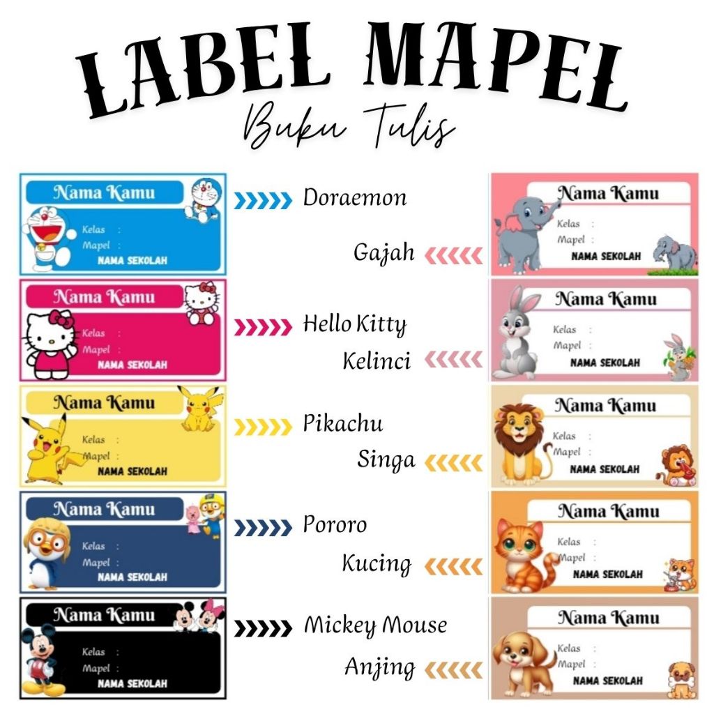 

Label Mapel Nama Buku Tulis isi 20 pcs edisi Karakter Kartun dan Hewan Lucu