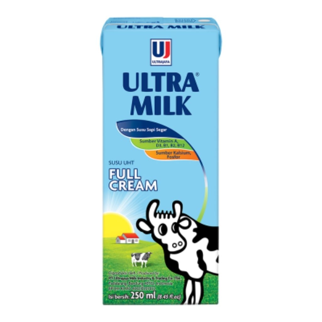 

Susu Ultra Milk UHT Rasa Full Cream Kotak 250ml. Per Dus isi 24 pcs.
