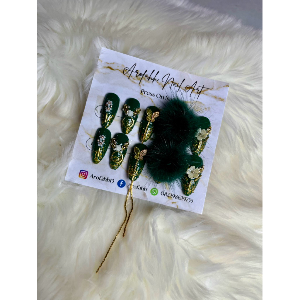 Hijau Datuk nail art wedding full mewah