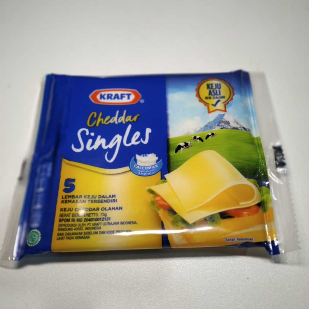 

Keju Kraft Cheddar Slice Singles isi 5 Lembar x 75 Gram