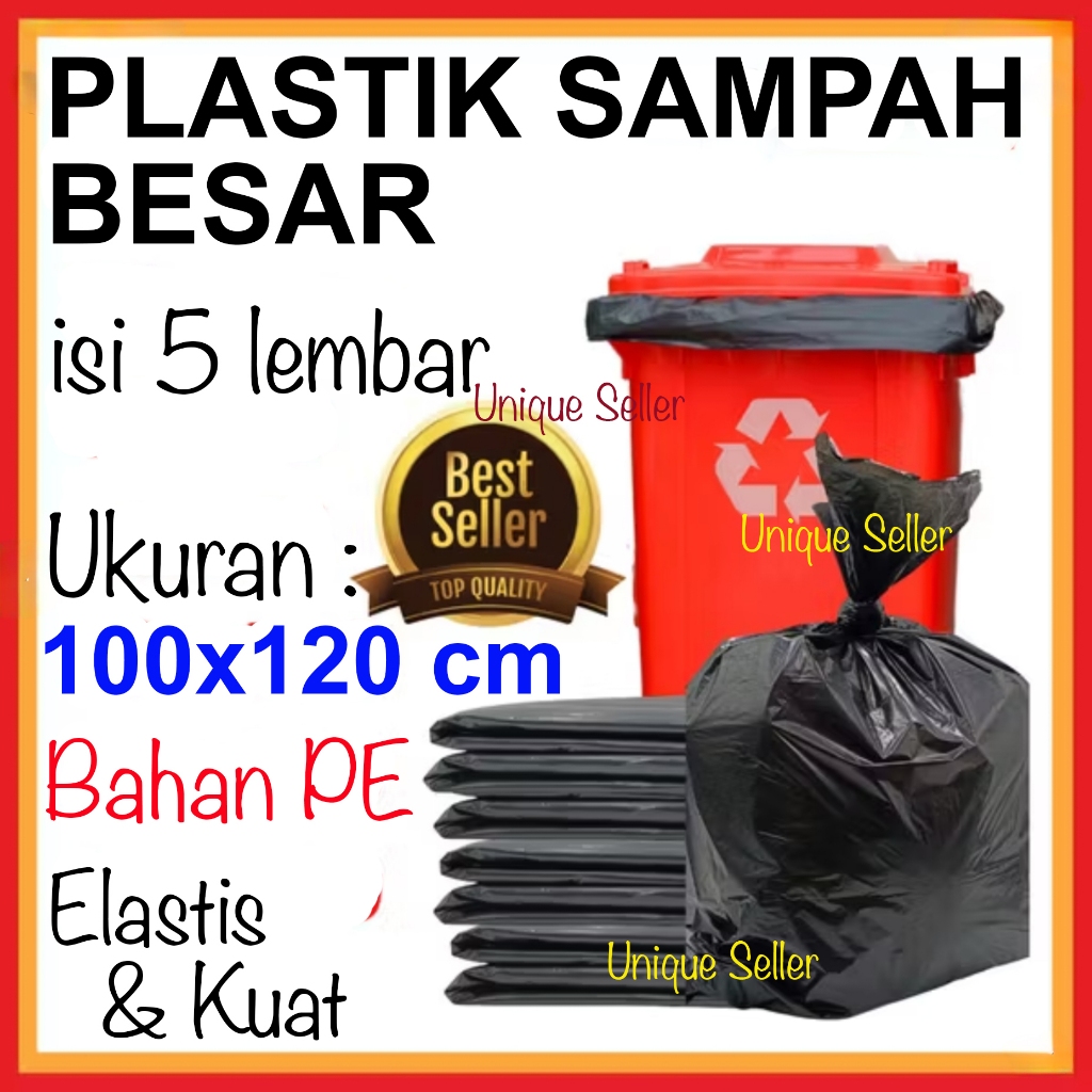 Kresek Sampah Uk 100x120 isi 5 KERATON Kantong Plastik Sampah Besar PE LOS Tebal Besar Jumbo Hitam