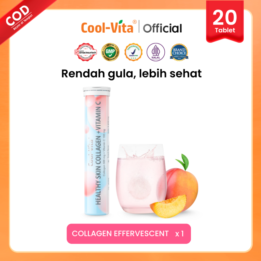Coolvita Collagen Effervescent 1 Tube Besar isi 20 - Tablet Larut Minuman Kolagen + Vitamin C untuk 
