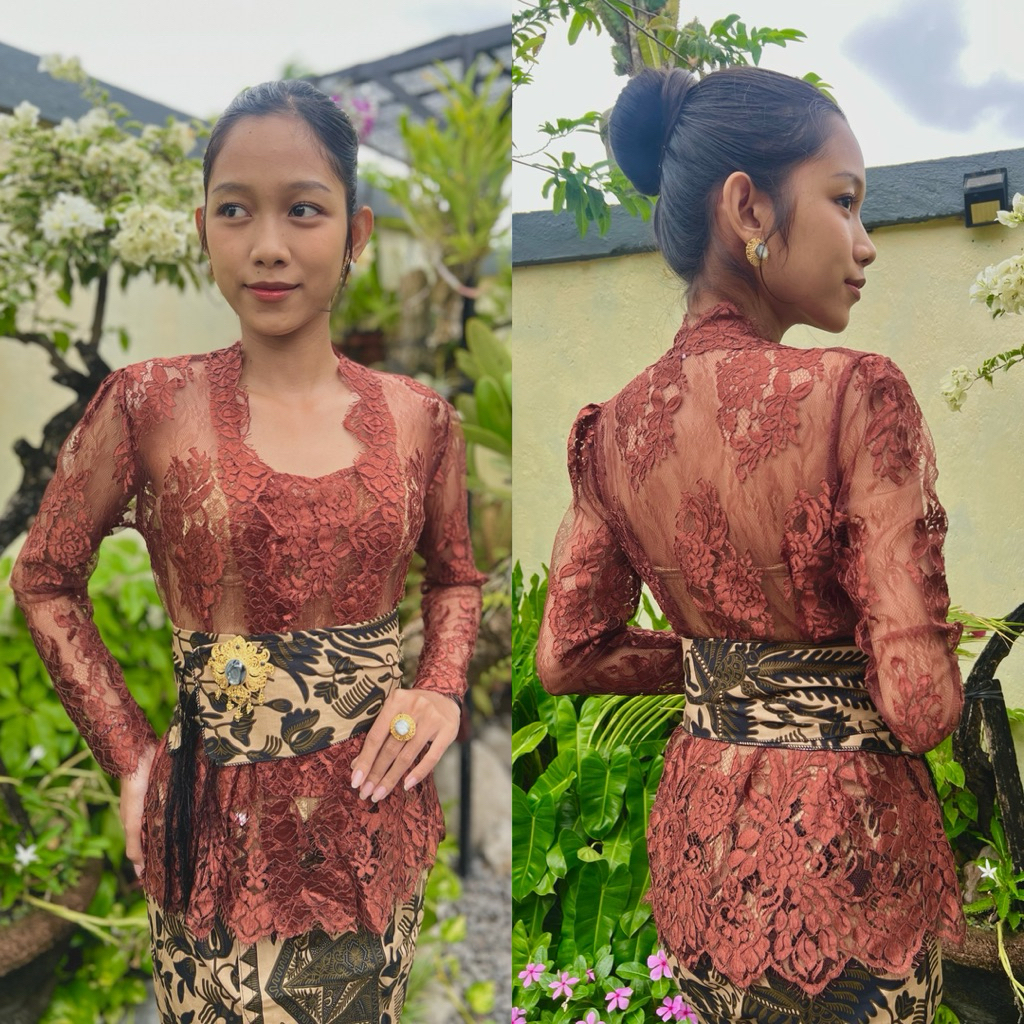 kebaya metalik glossy motif ceplok bunga