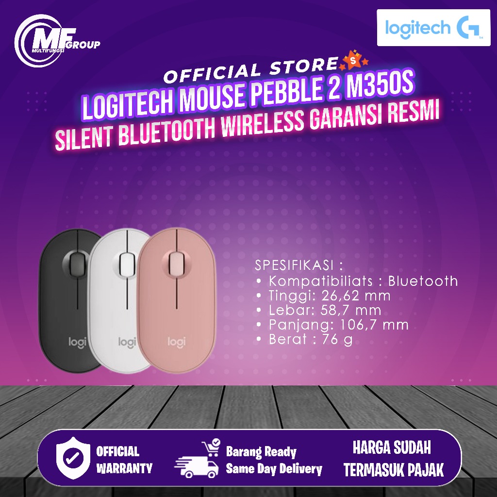 Logitech Mouse Pebble 2 M350s Silent Bluetooth Wireless Garansi Resmi