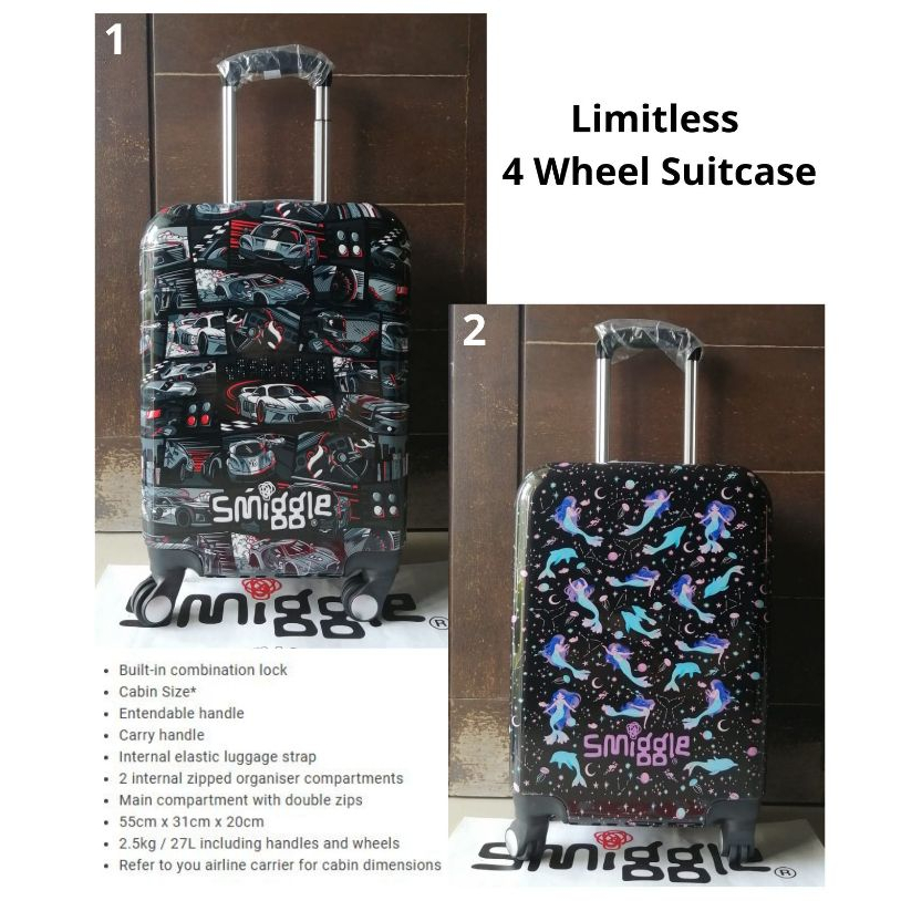 SMIGGLE Limitless 4 wheel suitcase travel trolley bag / koper anak cabin size