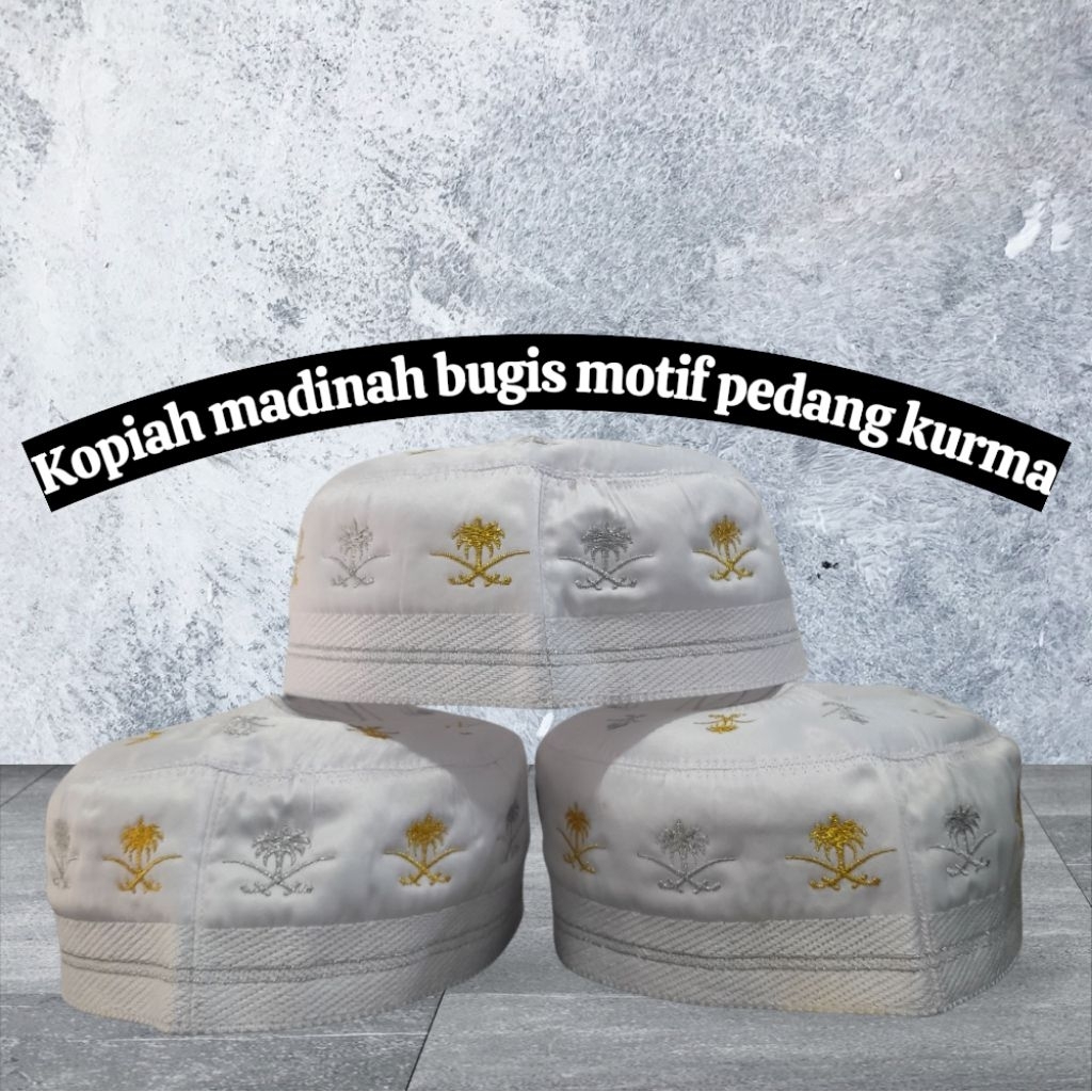 Peci Kopiah Songkok putih Madinah Bugis Motif Pedang Kurma Kopiah Laki Laki