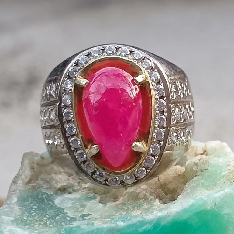 Ruby Burma natural ring perak
