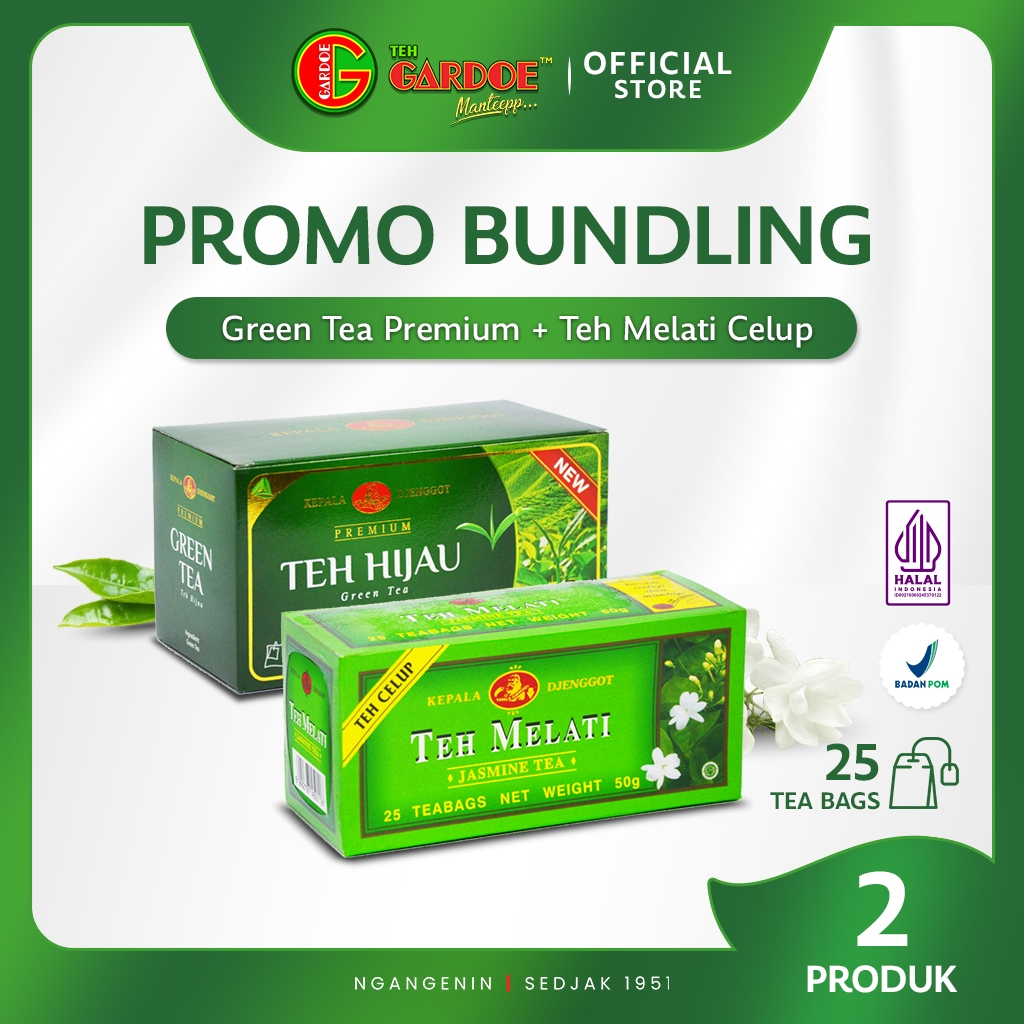 

Kepala Djenggot Green Tea Premium 25's 50 gr & Teh Melati Celup 25's 50 gr