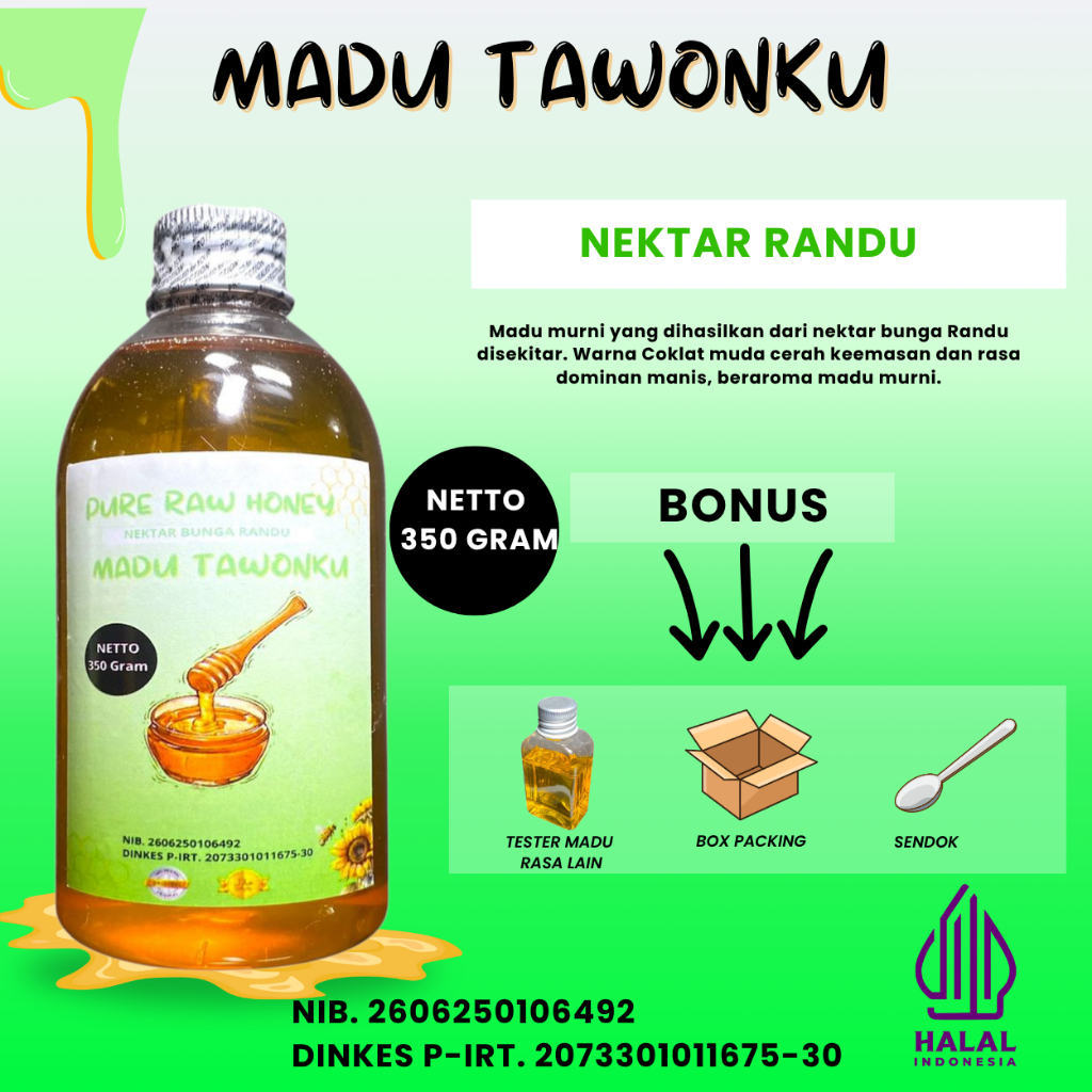 

Madu Asli Murni Tawonku Nektar Randu 350gram Bersertifikat P-IRT