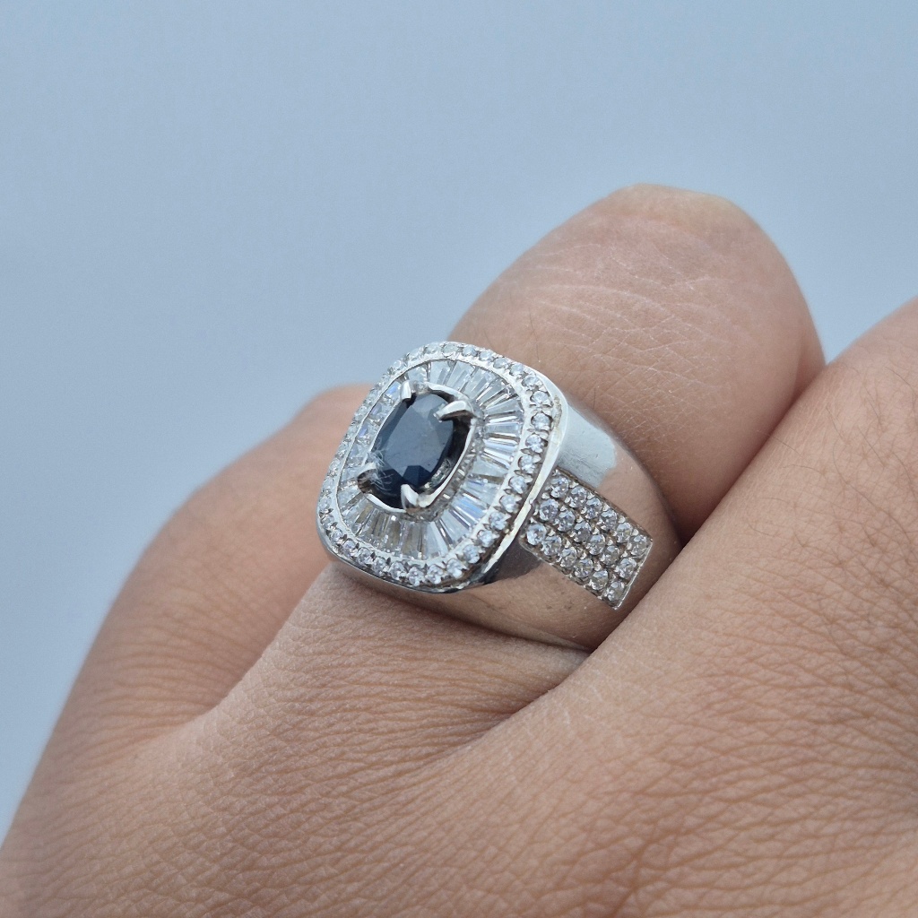 cincin perak handmade microsetting tapper permata blue sapphire H(a) madagascar, cincin natural blue