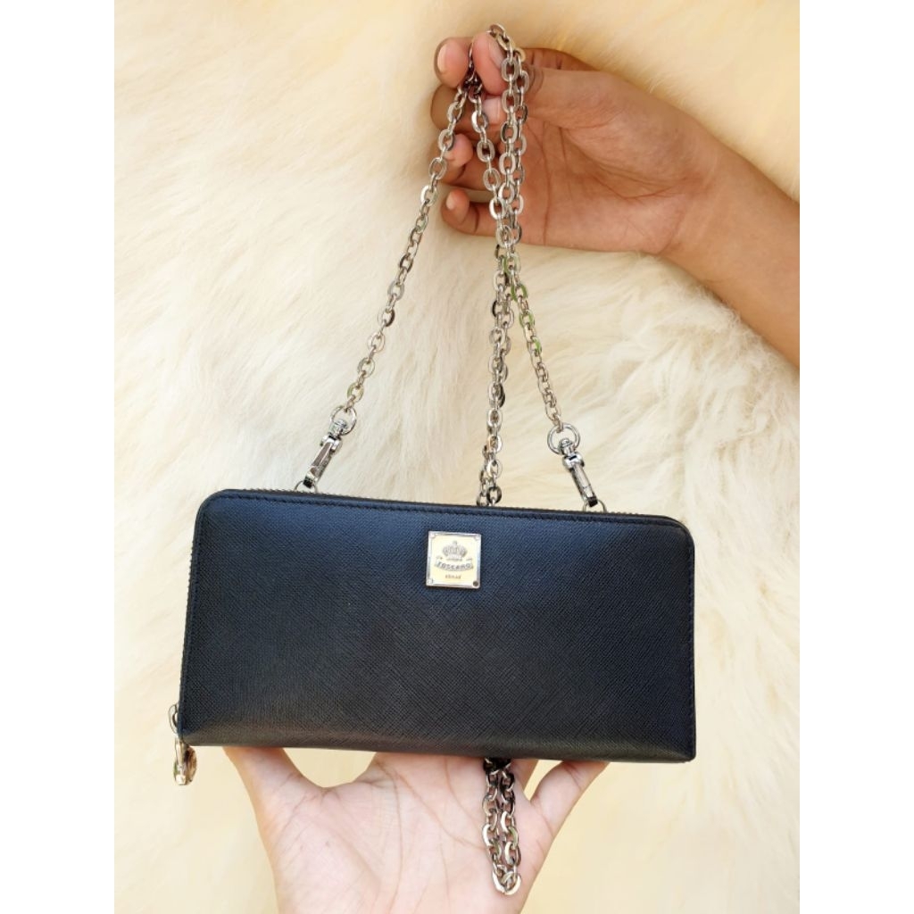 Dompet Toscano Hitam Kulit Asli Sling Mini Tali Rantai
