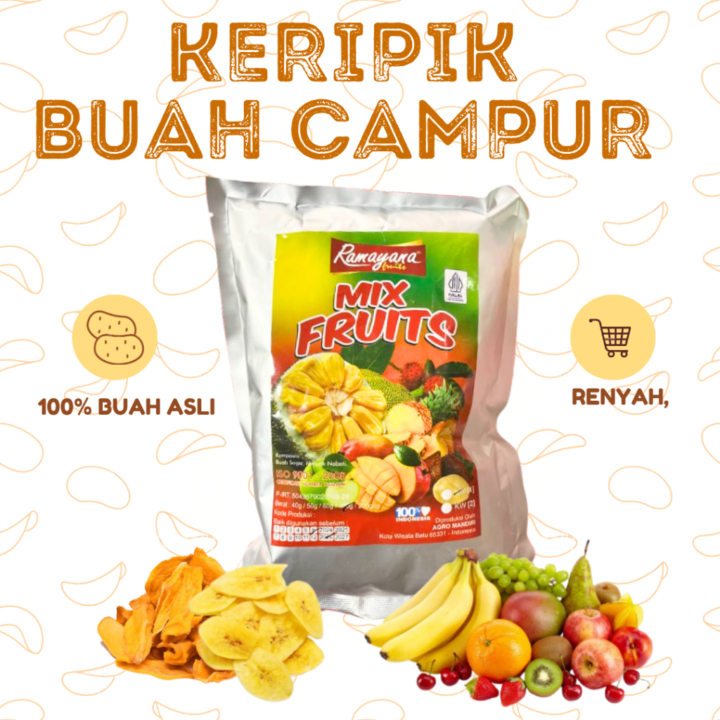 

Ramayana Mix Fruits Asli Keripik 80 gram - keripik buah kering asli buah keripik Aneka Rasa Buah rasa Enak Oleh Oleh Batu keripik Buah Nangka, Mangga, Apel
