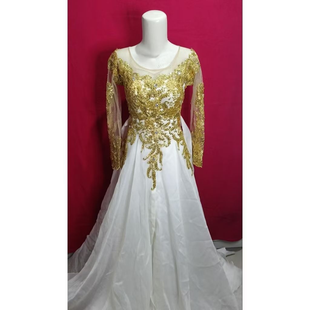 LONG DRESS PAYET WHITE GOLD 01 ~ BAJU PENYANYI