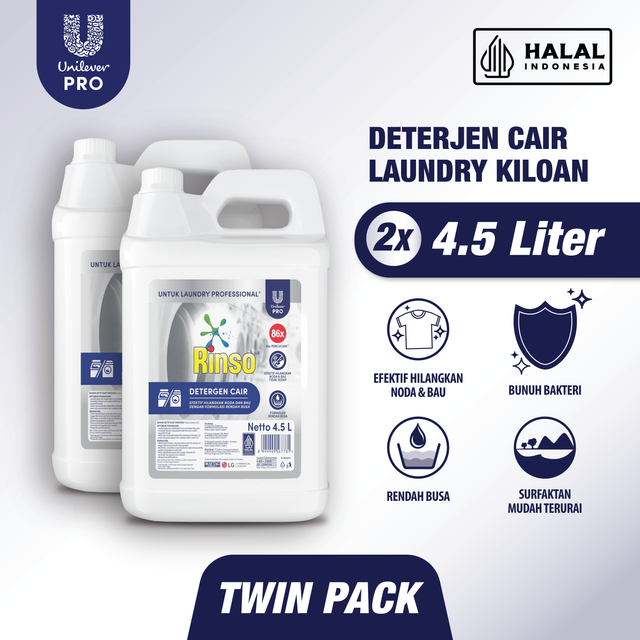 Rinso Matic Professional Deterjen Laundry Kiloan Cair 4.5 L Jerigen (x2)