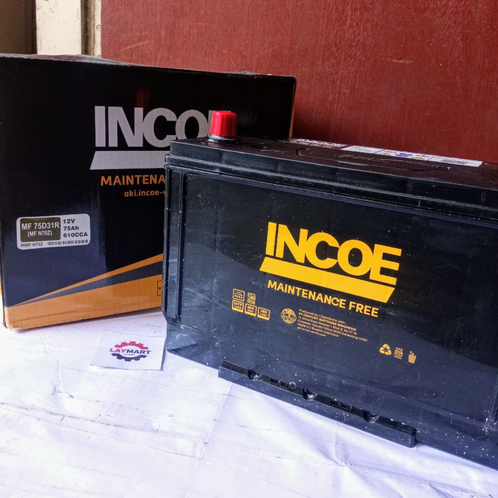 ACCU KERING MOBIL INCOE MF N70Z Kapasitas Ampere 75Ah, Tegangan 12V