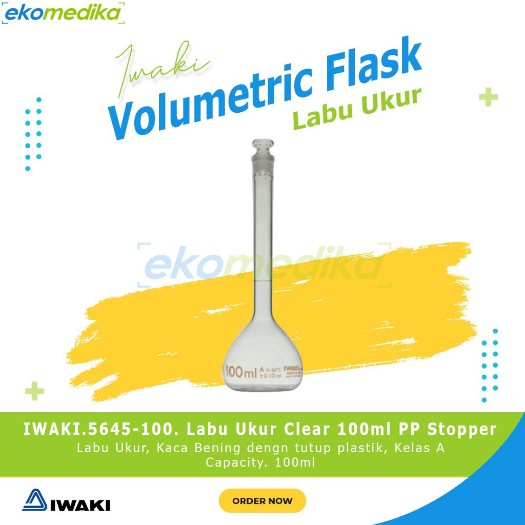 IWAKI 5640 Labu Ukur Tutup Kaca | Volumetric Flask Glass Stopper 5ml, 10ml, 20ml, 25ml, 50ml, 100ml,