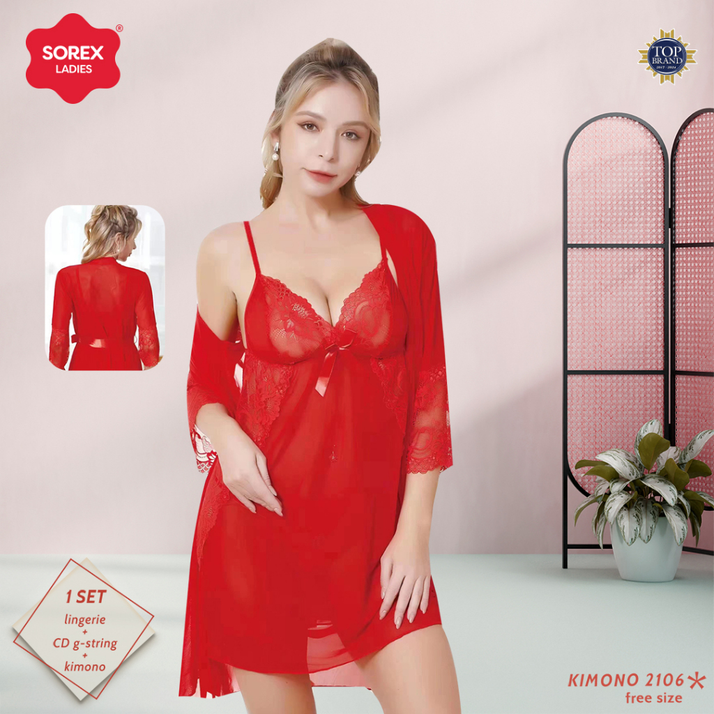 cun_ Sorex Lingerie Baju Tidur Kimono Kombinasi Brukat Cantik BT 2106
