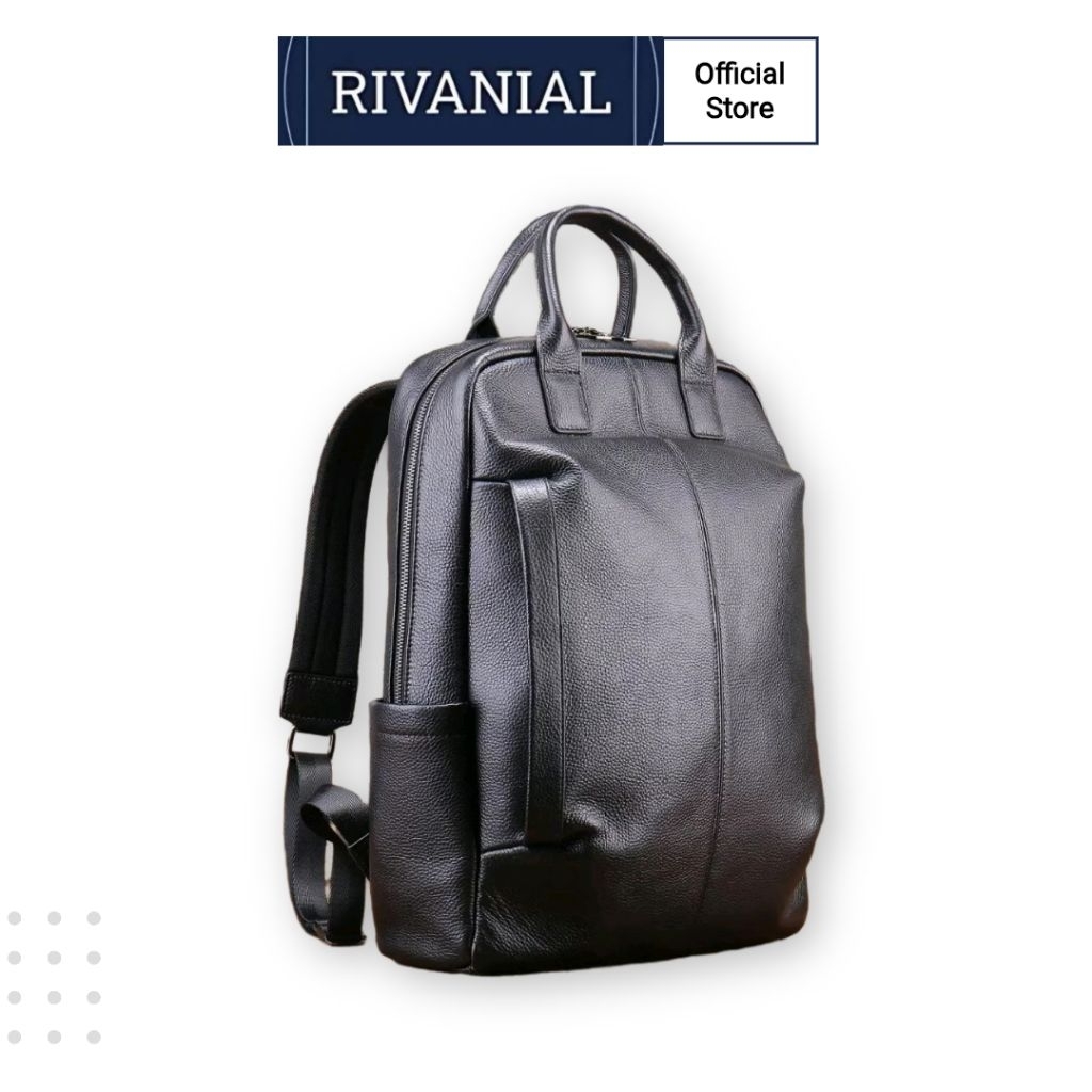 Rivanial Ransel Kulit Asli untuk Pria, Ransel Pelajar Kulit Alami Asli