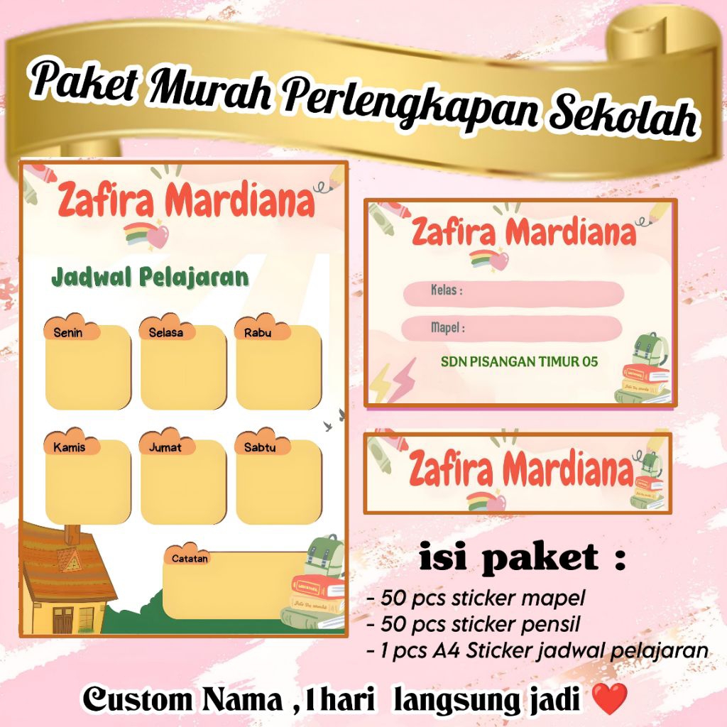 

(ISI 101 PCS) PAKET MURAH PERLENGKAPAN SEKOLAH LABEL BUKU + JADWAL PELAJARAN + STICKER PENSIL CUSTOM MOTIF MINIMALIS