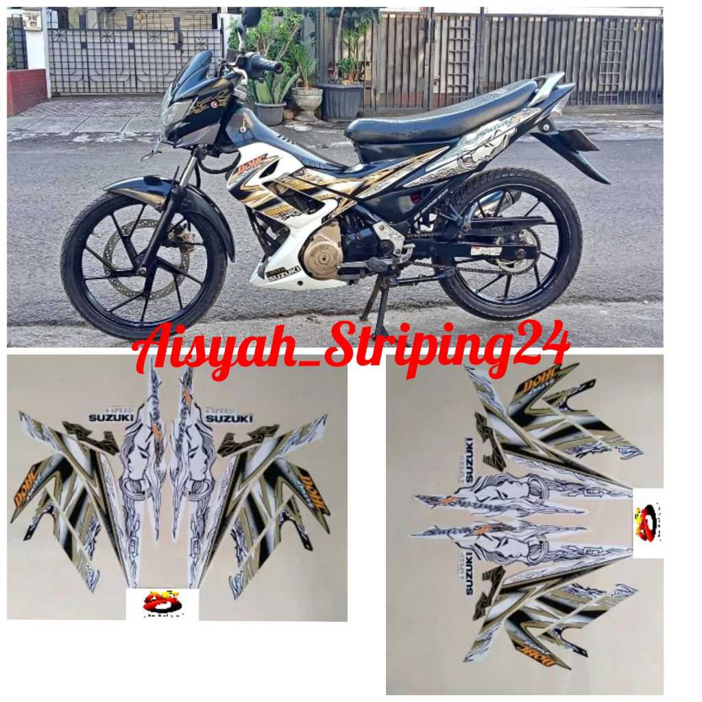 STIKER STICKER STRIPING LISLES POLET BODY MOTOR SATRIA FU BARONG 2011 PUTIH HITAM GOLD