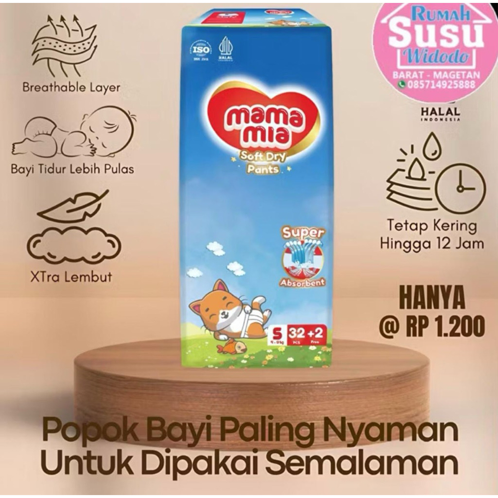 (Promo Spesial)MAMAMIA SOFT DRY PANTS UK S32+ M 28+2 L24+2 Xl20+2 Popok Bayi Celana pants baby diape