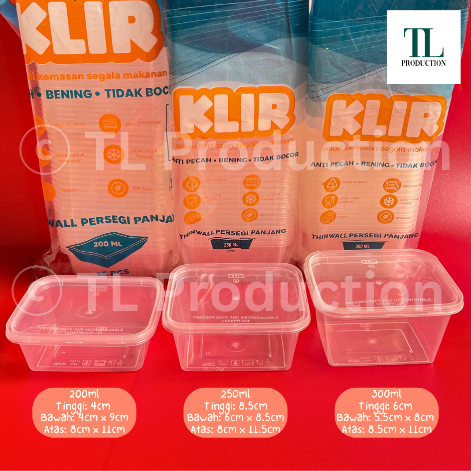 25set KLIR Thinwall RECTANGLE Mini 200ml 250ml 300ml DENGAN TUTUP / Cup Dessert / 25set Thinwall Per
