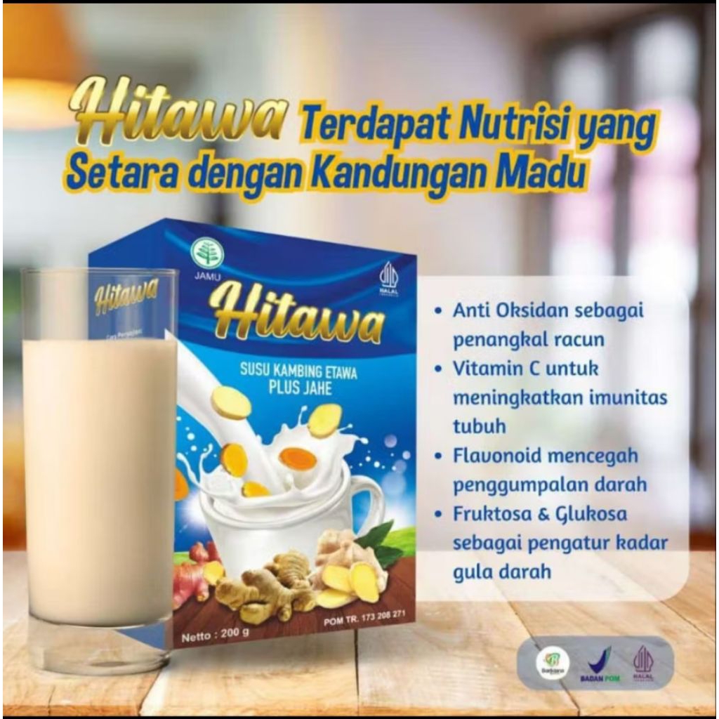 

HITAWA Susu Kambing Etawa Plus Jahe Kunyit Temulawak 200gram Baik untuk Tulang Dan Sendi