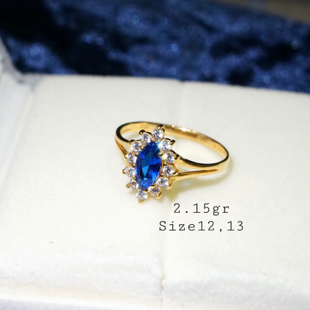 Cincin Emas Mata Biru Sapphire Diamond looks Mewah Emas Kadar 700