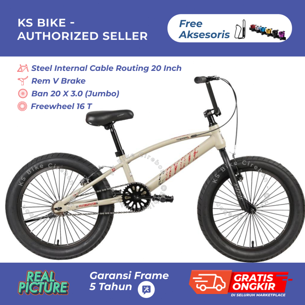 Sepeda BMX Coyote Neon 300 Ban 3.0 20 Inch Frame Steel Internal Cable Rem V Brake Sepeda Anak Laki L