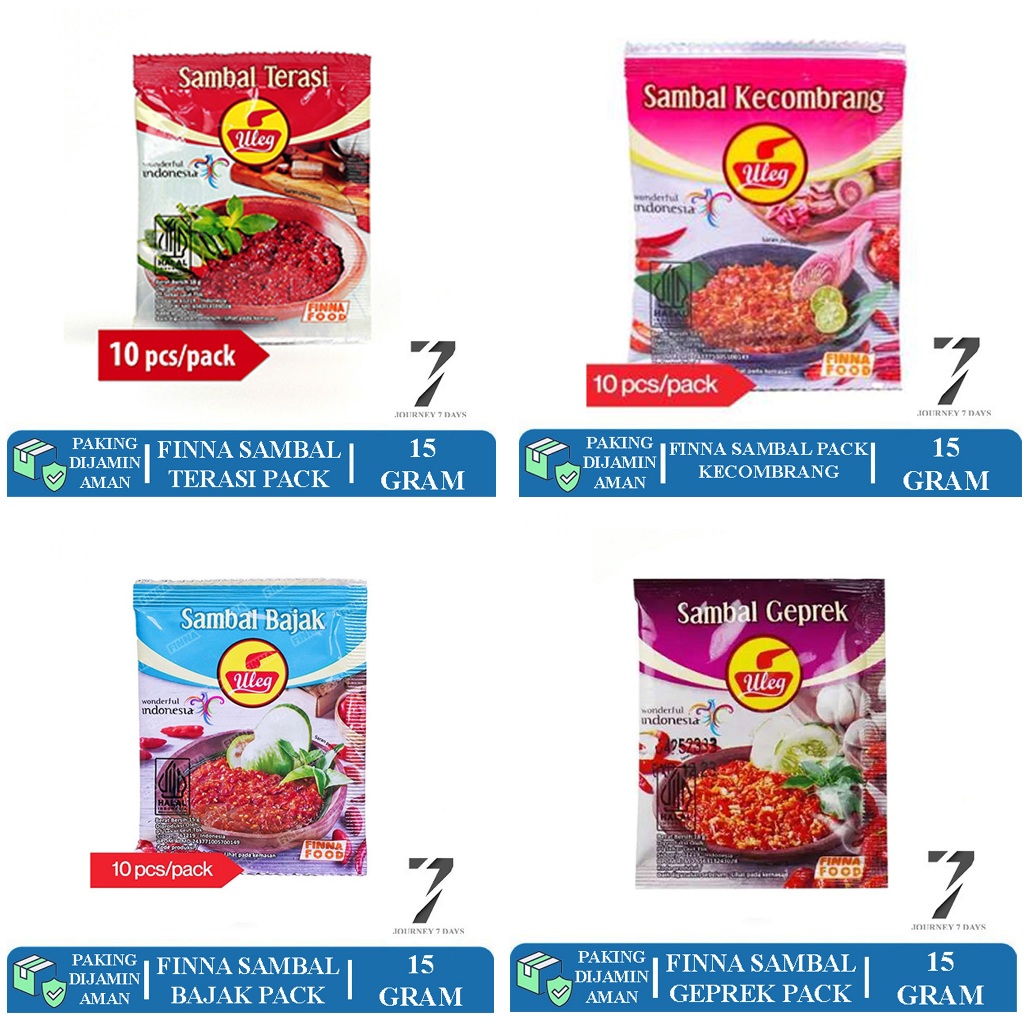 

FINNA ANEKA SAMBAL ULEG PACK ISI 10 SACHET JOURNEY 7 DAYS DENGAN PAKING AMAN