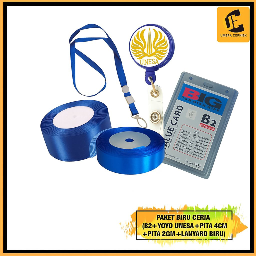 

Paket Biru Ceria (Pin Yoyo Biru Unesa + B2 + Lanyard Biru + Pita 4cm + Pita 2cm)