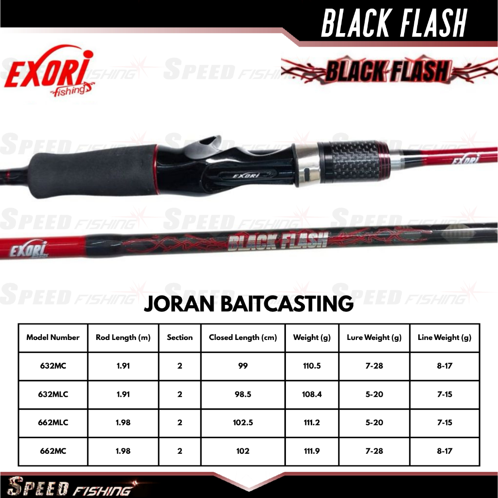 Joran Pancing Exori Black Flash 632 662 Baitcasting Top Carbon Solid