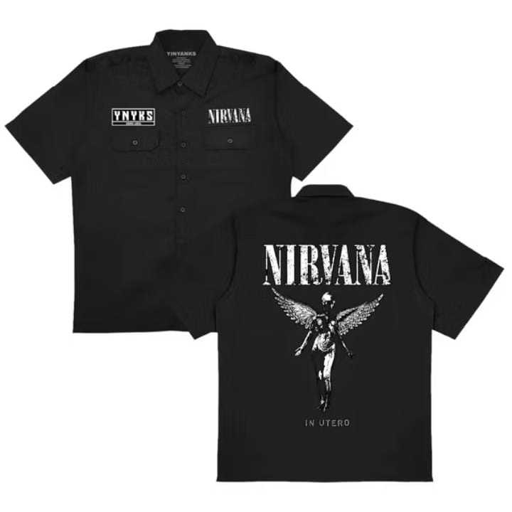 Mickola Workshirt Nirvana In Utero Putih Kemeja Workshirt Pria Wanita