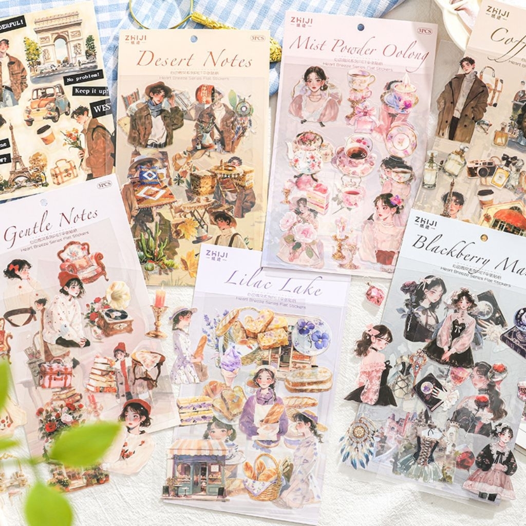 

3 lembar PET sticker heart breeze series Zhiji jurnal diy