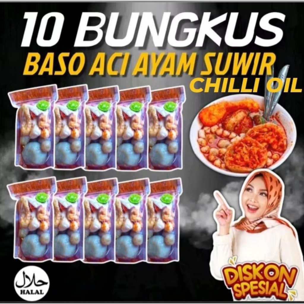 

10 bungkus baso aci isi ayam suir pedas komplit lengkap bumbu+chilli oil/paket hemat baso aci instan