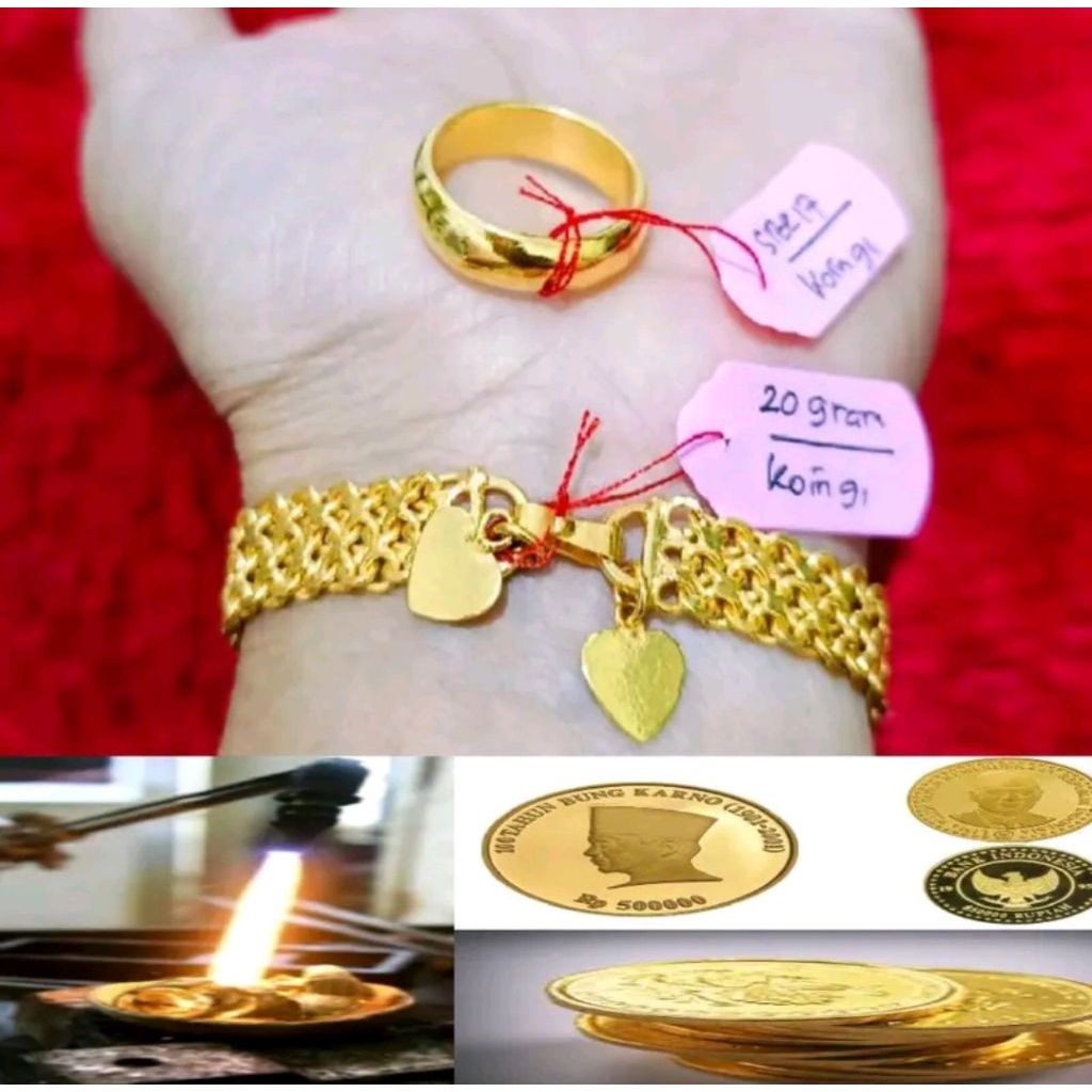 GELANG KOIN 91 BERMOTIF TIKAR BESAR FREE CINCIN KOIN 91 BERMOTIF POLOS BERBAHAN KOIN 91 ASLI BERACEL