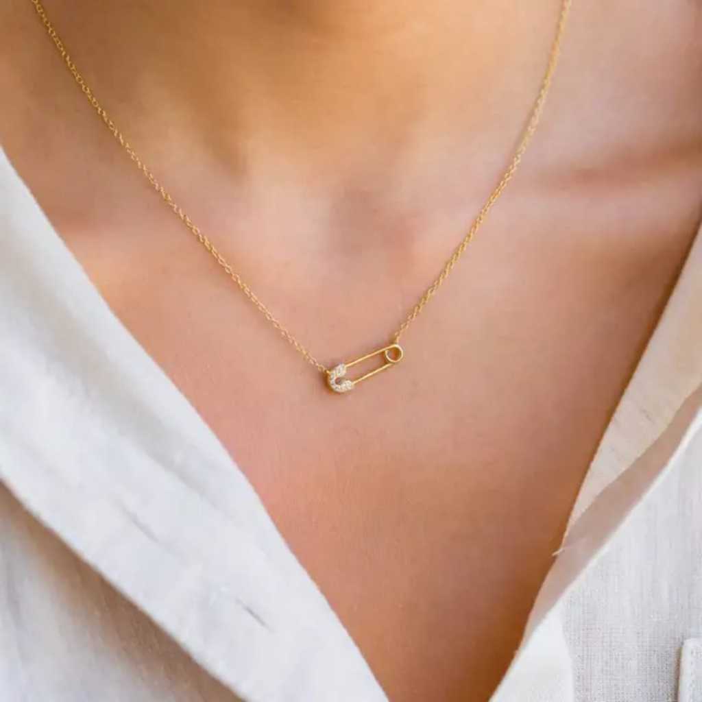 Kalung Wanita Pin Safety Permata Anti Karat Titanium Stainless Steel