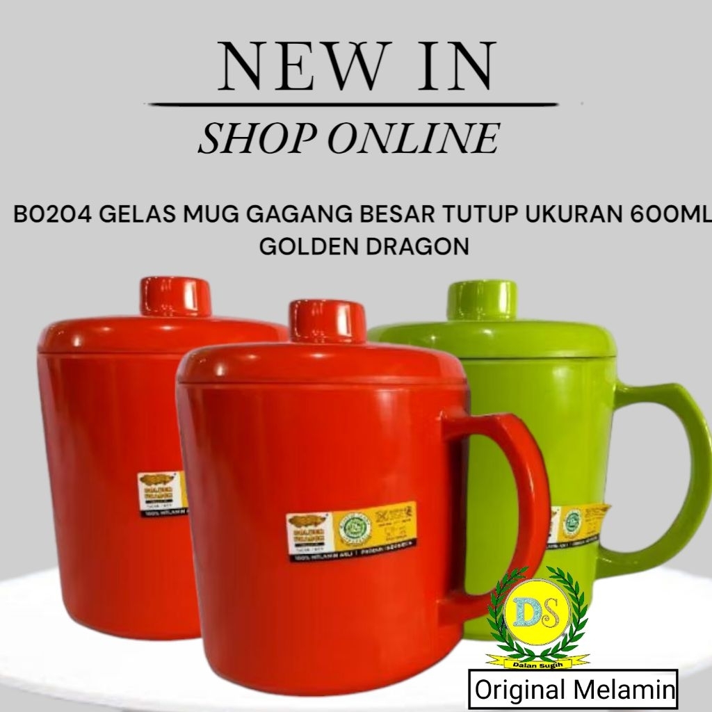 Original Melamin B0204 Gelas Mug Jumbo Gagang Besar 600ml Golden Dragon