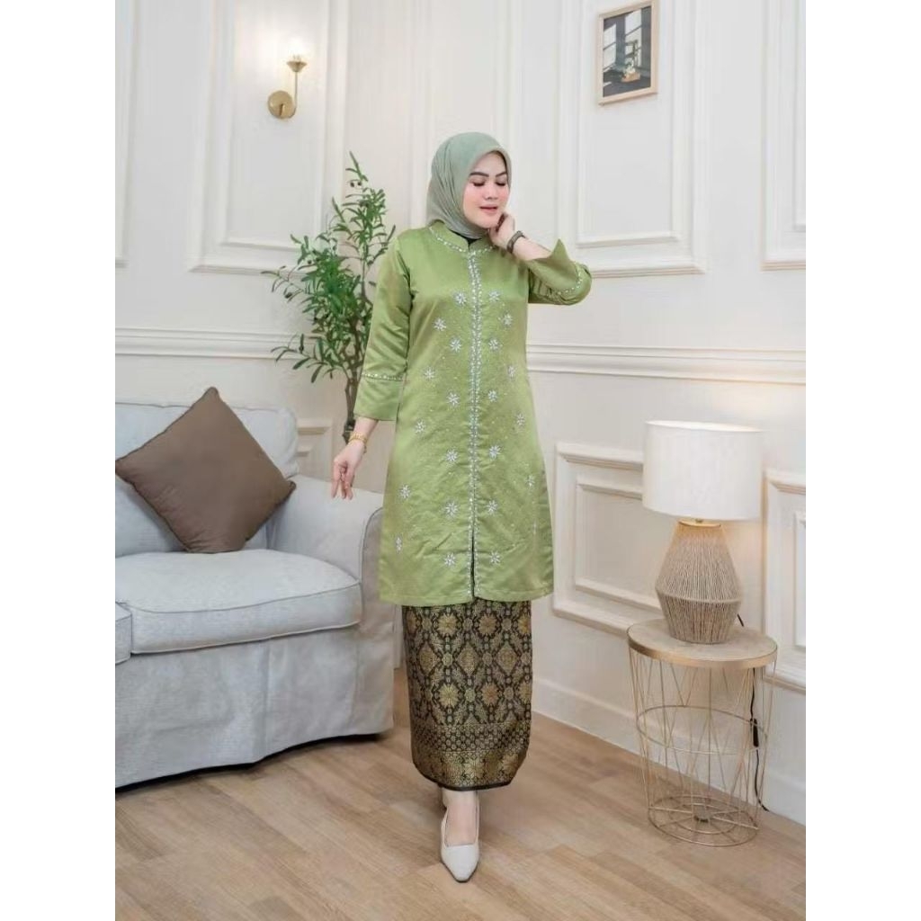 COD... Set Long Tunik Terbaru [ FREE HIJAB ] Kebaya Malaysia Baju Kurung Melayu Payet Tabur Bahan br