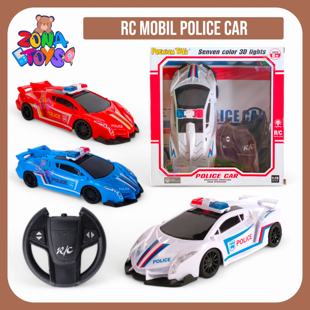 Mainan RC Polisi Mobil Balap Remot Setir Police Car Remote Control Lampu & Musik