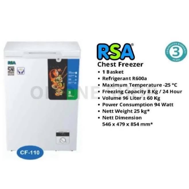 RSA Chest Freezer RSA CF 110 CF110 Pembeku 100 Liter Freezer Box Garansi Resmi / Freezer Box 100 Lit