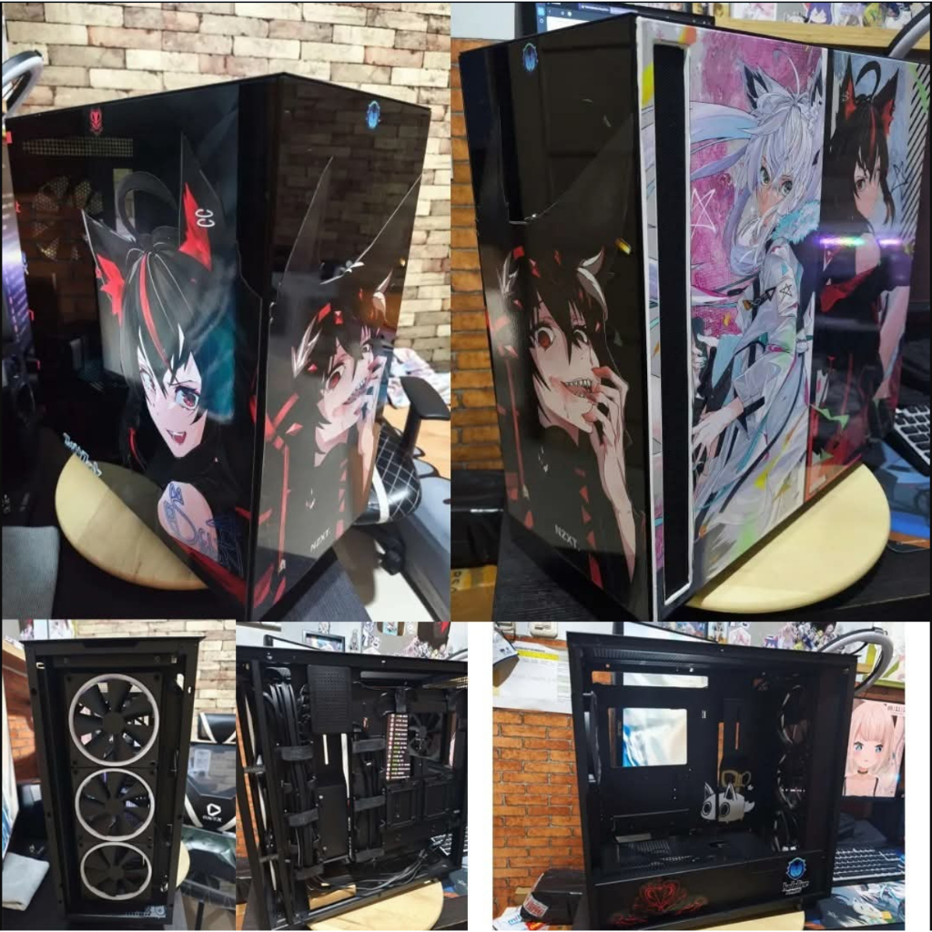 Case PC Tempered Glass NZXT H7 Elite Matte Black Mid Tower Gaming - Decal Kurokami Fubuki VTuber hol