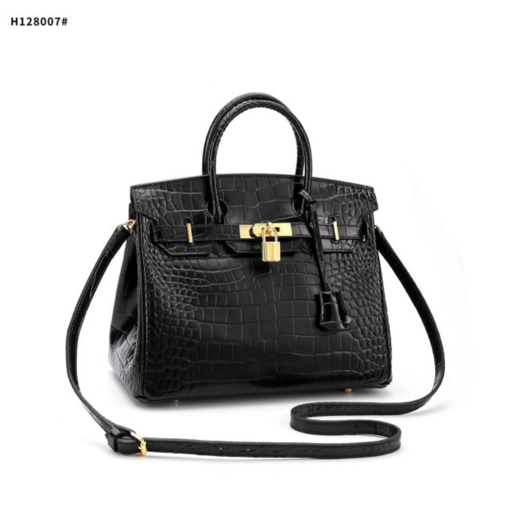 Tas Kulit Wanita Original Black Matte Alligator Crocodile Bag's Gold Hardware H128007#