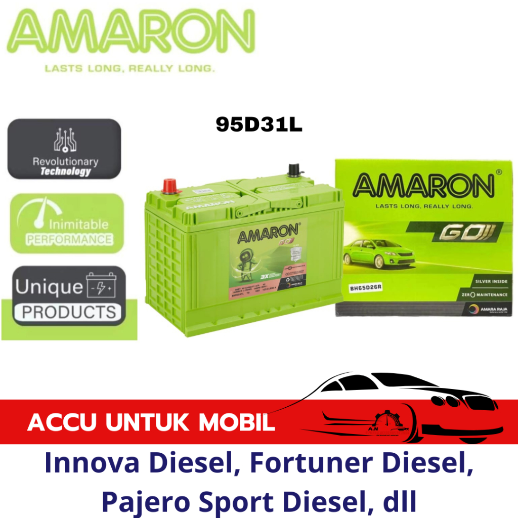 Aki Mobil AMARON - Aki Kering  95D31L untuk mobil Inova Diesel, Fortuner Diesel, Pajero Sport Diesel