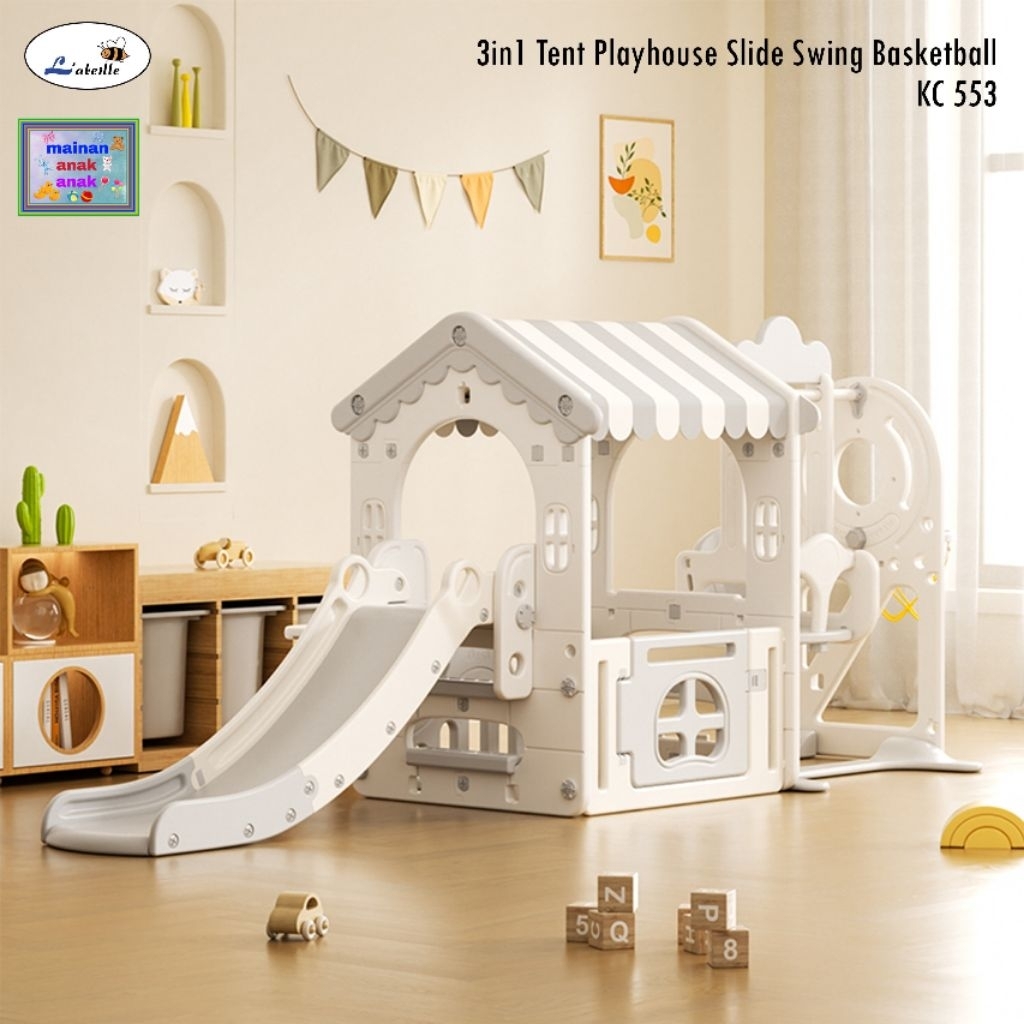 3 in 1 Tent Playhouse Slide Swing Basketball KC.553 Labeille