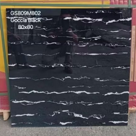 granit lantai 80x80cm goccia black glosy kilap by Garuda tile