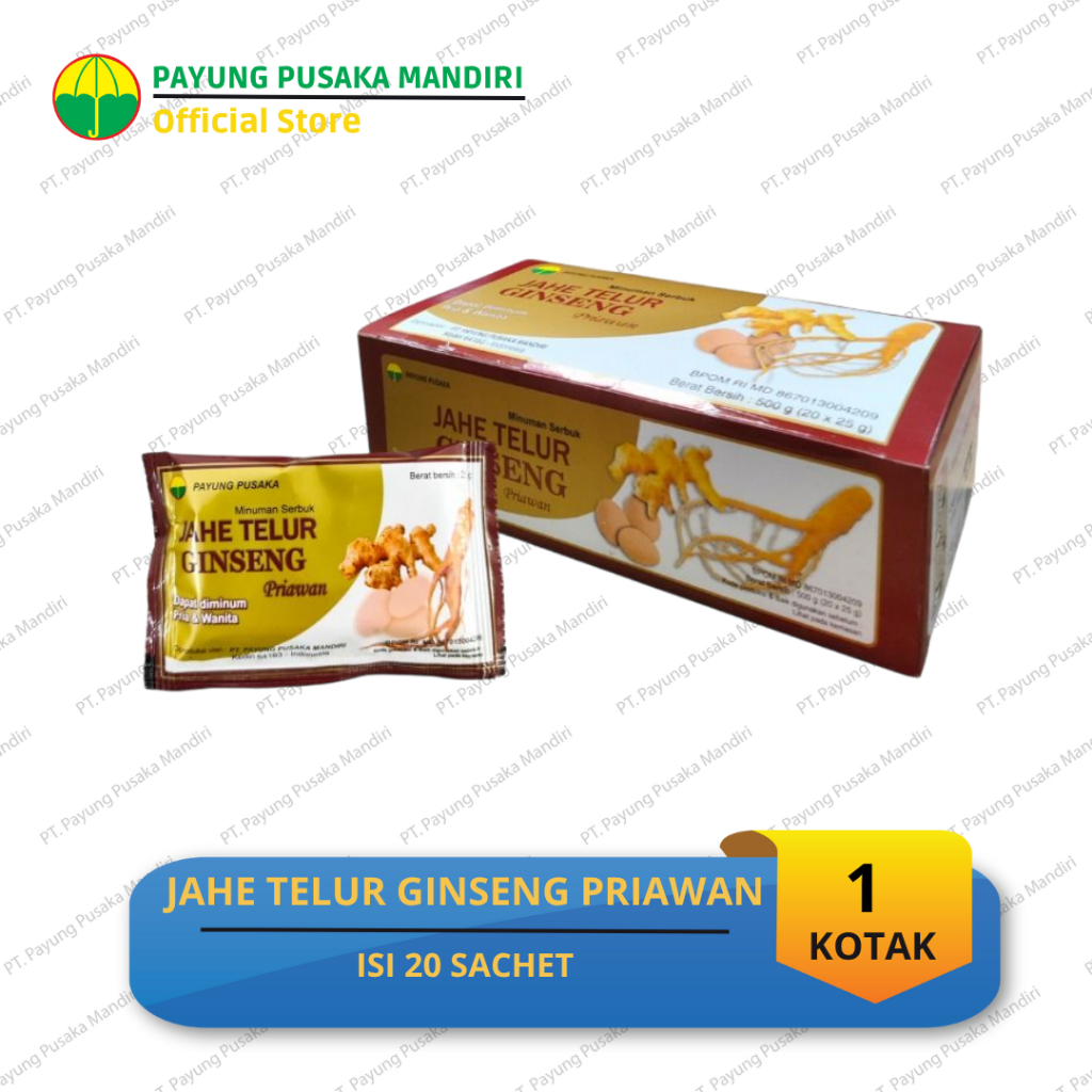 

Jahe Telor Ginseng Priawan isi 20 sachet Payung Pusaka Mandiri