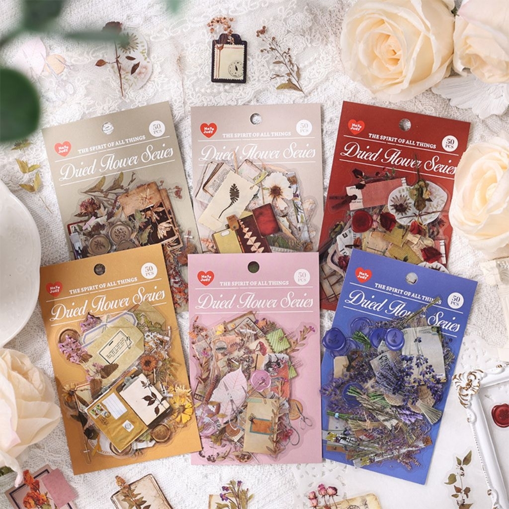 

50pcs sticker flat pet bunga kering jurnal diy