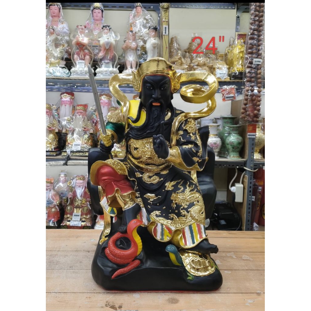 patung dewa hian tian shang ti / siong te kong - hitam - fiber - 24inch