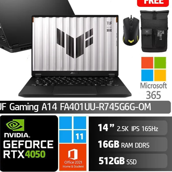 Laptop Asus TUF Gaming A14 FA401UU-R745G6G-OM Ryzen 7-8845HS 16GB 512GB SSD RTX4050 6GB 14″ 2.5K 165